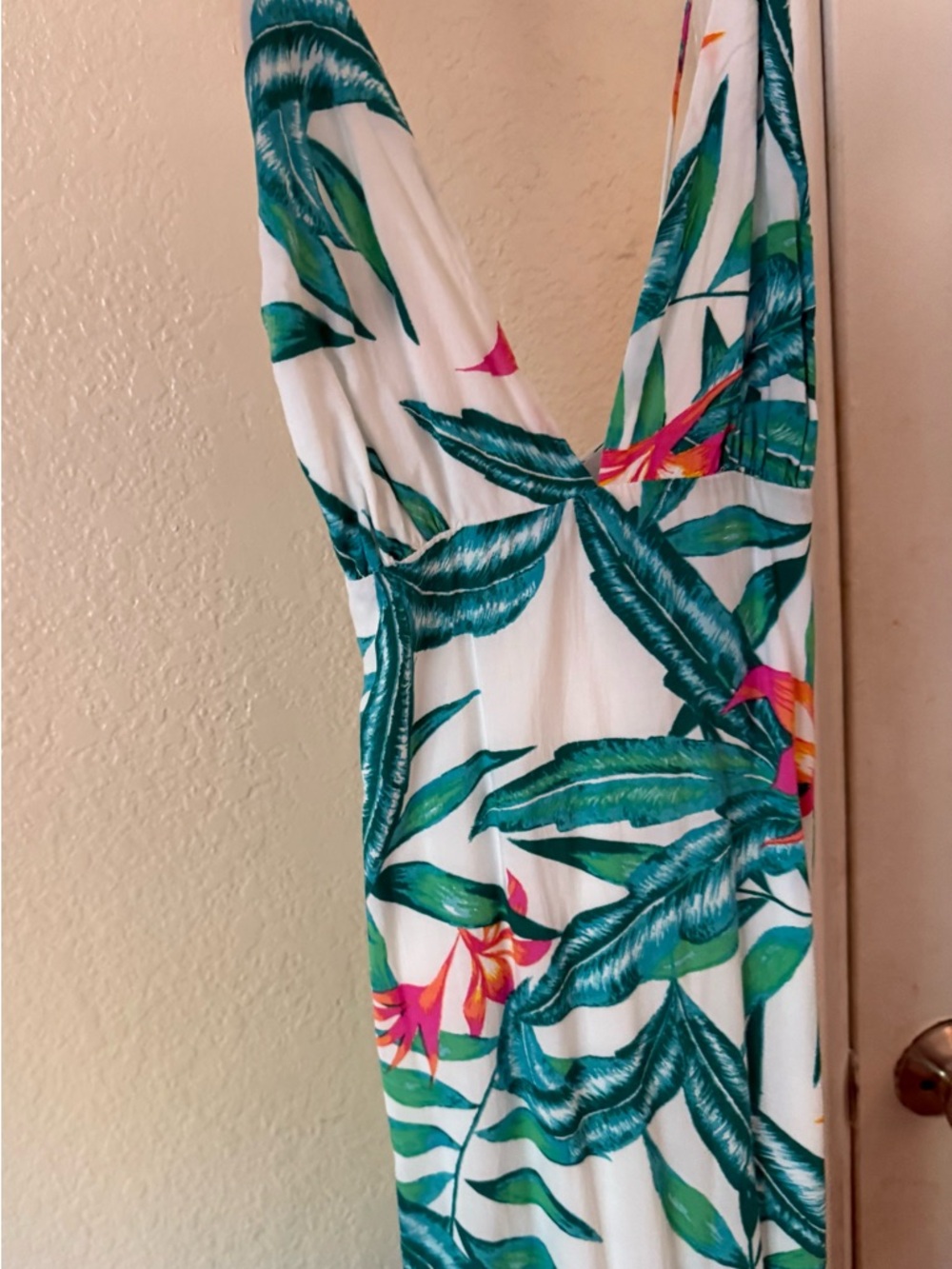 MINKPINK White Maxi Dress with Teal & Pink Tropical Print